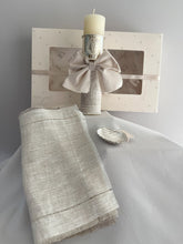 Cargar imagen en el visor de la galería, Kit Bautizo Colección ARO/Virgen de Guadalupe Redonda con Moño Listón Lino