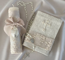 Cargar imagen en el visor de la galería, Kit Primera Comunión Colección Bordado Tul Medalla Virgen de Guadalupe OVALADA 5 cms