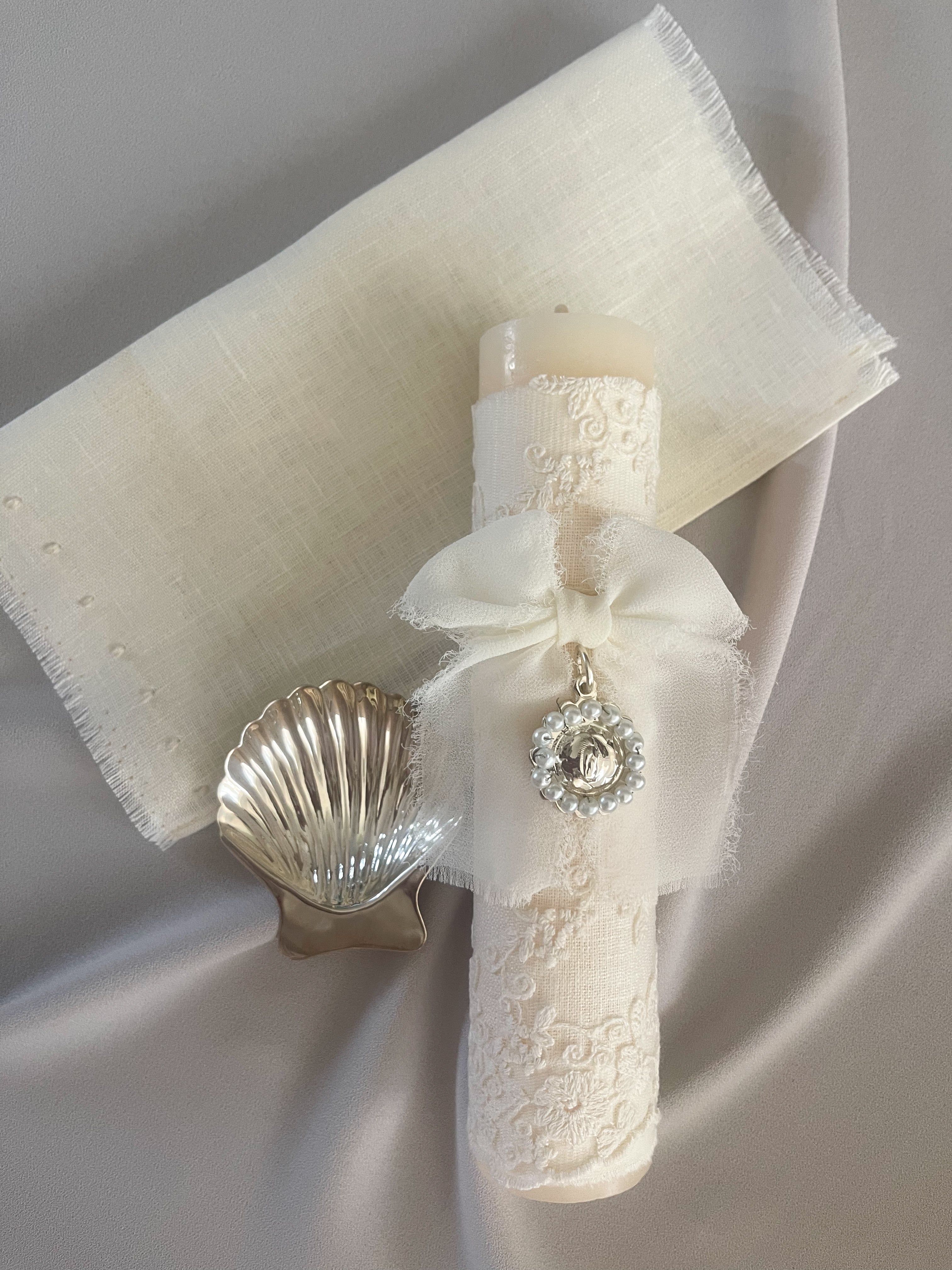 Kit Bautizo Colección Bordado Tul Virgen Guadalupe Perlas
