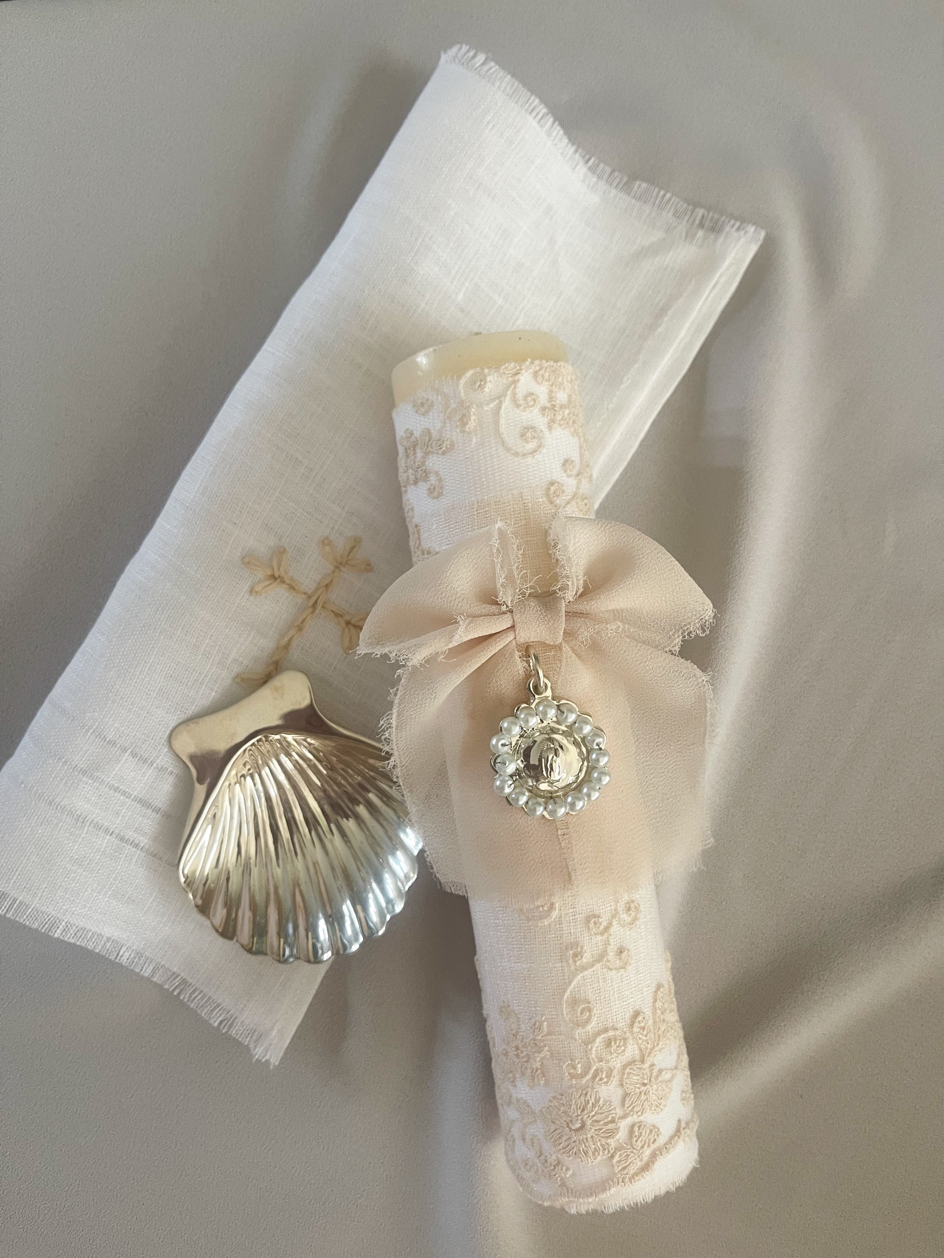 Kit Bautizo Colección Bordado Tul Virgen Guadalupe Perlas