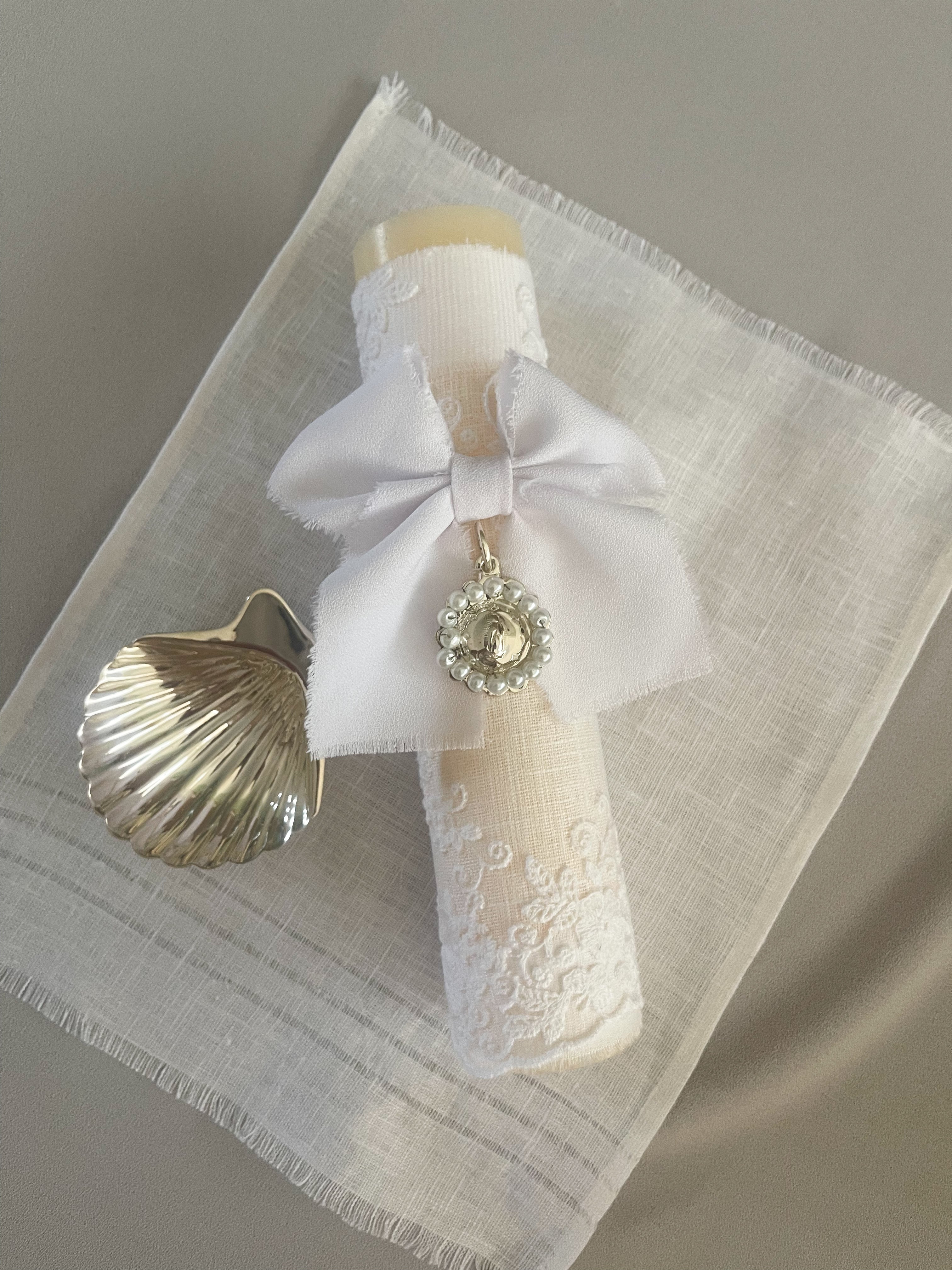 Kit Bautizo Colección Bordado Tul Virgen Guadalupe Perlas