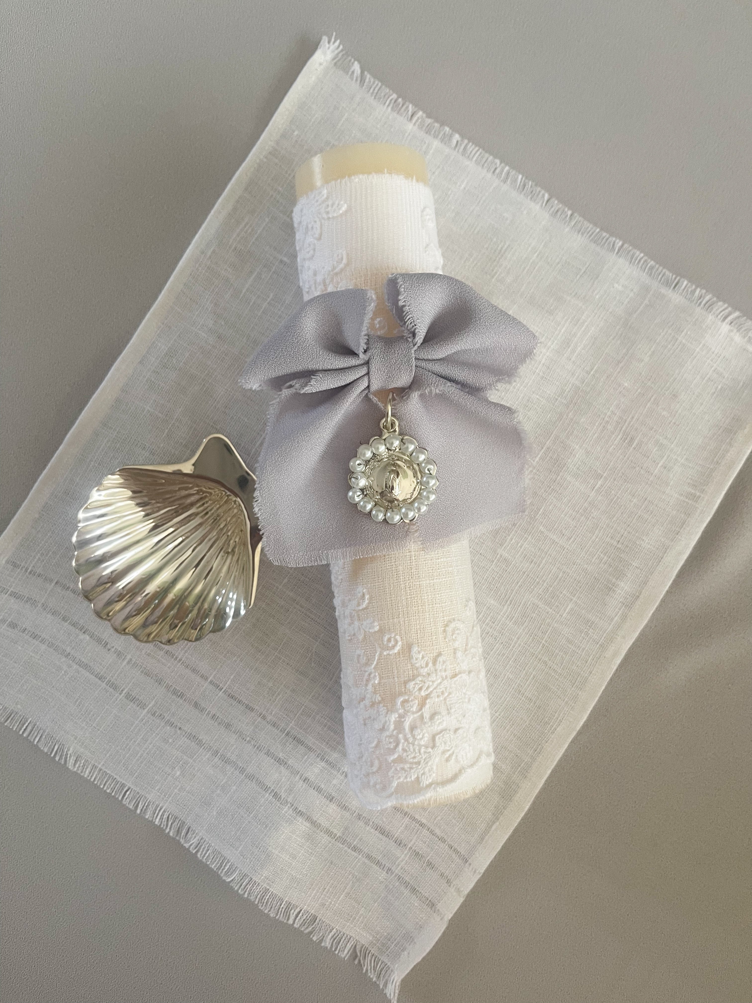 Kit Bautizo Colección Bordado Tul Virgen Guadalupe Perlas