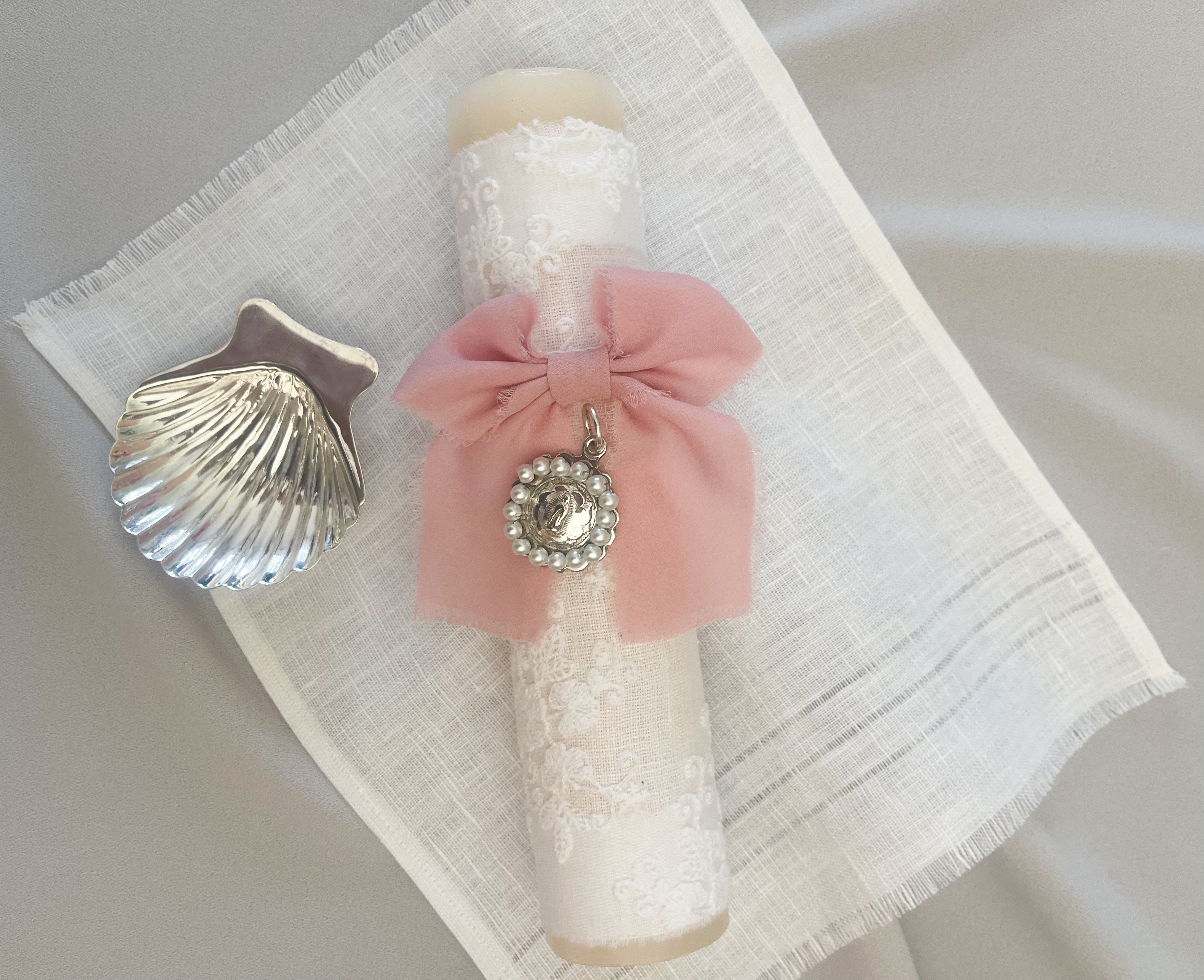 Kit Bautizo Colección Bordado Tul Virgen Guadalupe Perlas