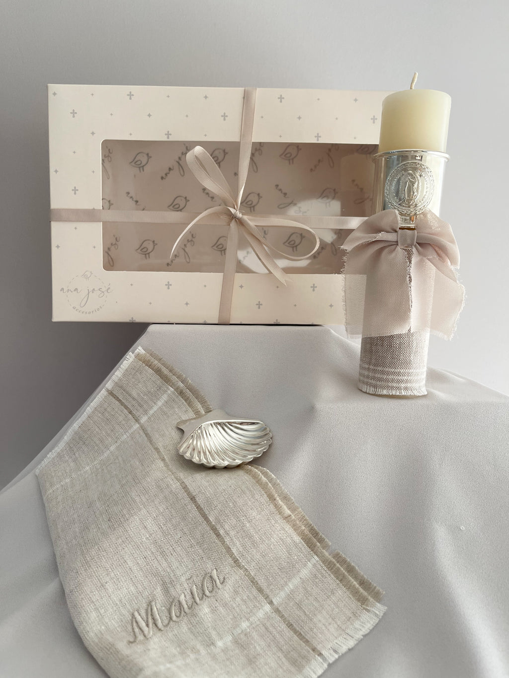 Kit Bautizo con ARO Imagen Virgen de Guadalupe y Moño Gasa