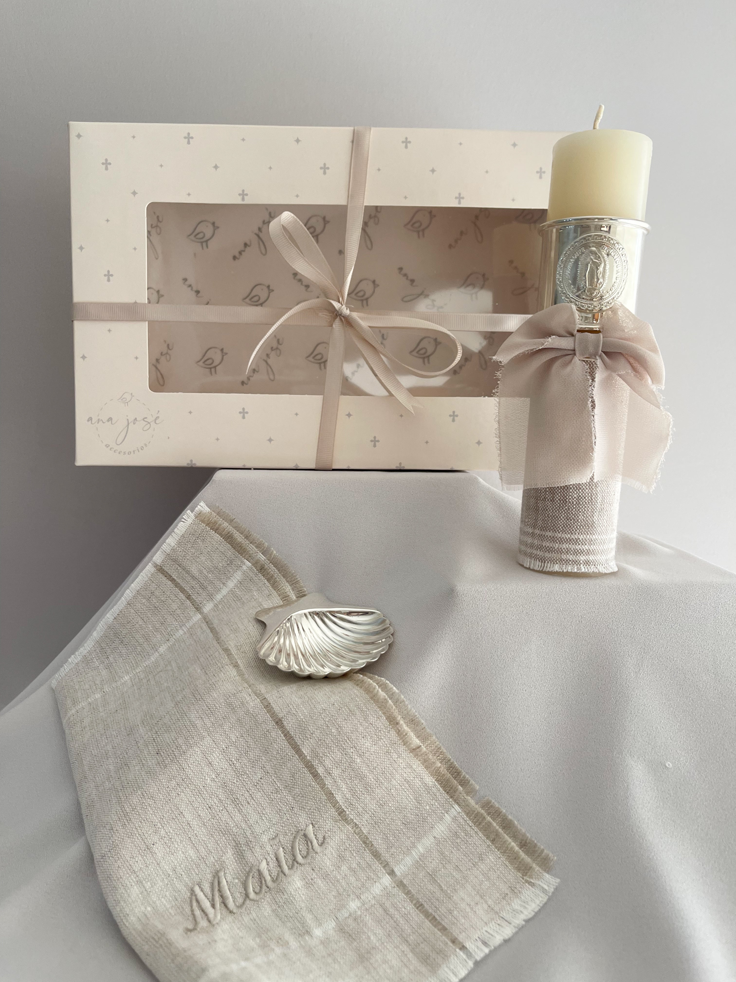 Kit Bautizo con ARO Imagen Virgen de Guadalupe y Moño Gasa