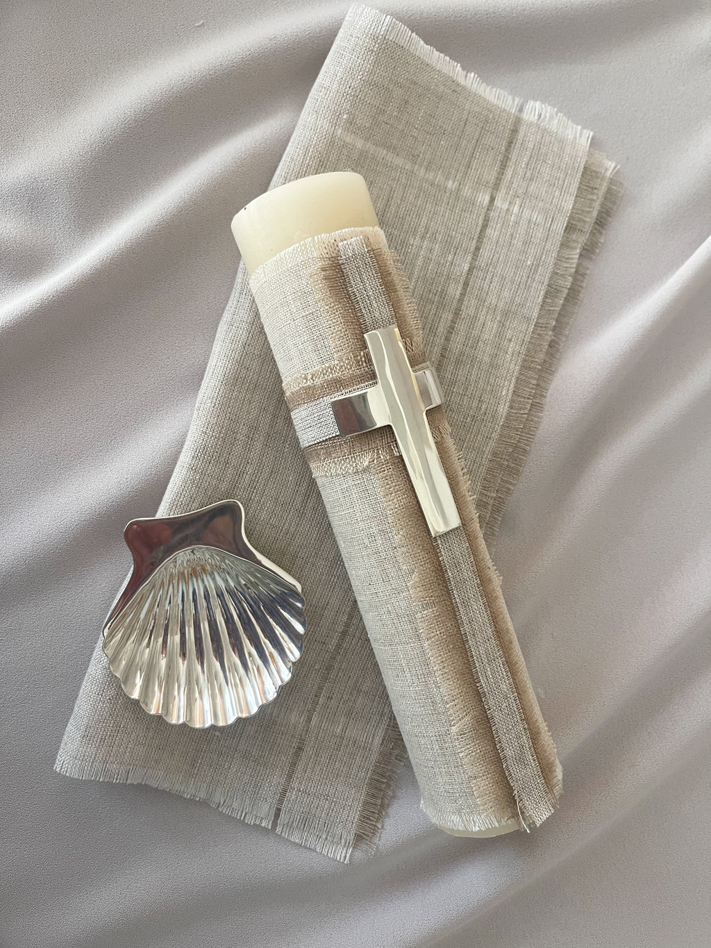 Kit Bautizo Lino LUX Cruz Baño de Plata
