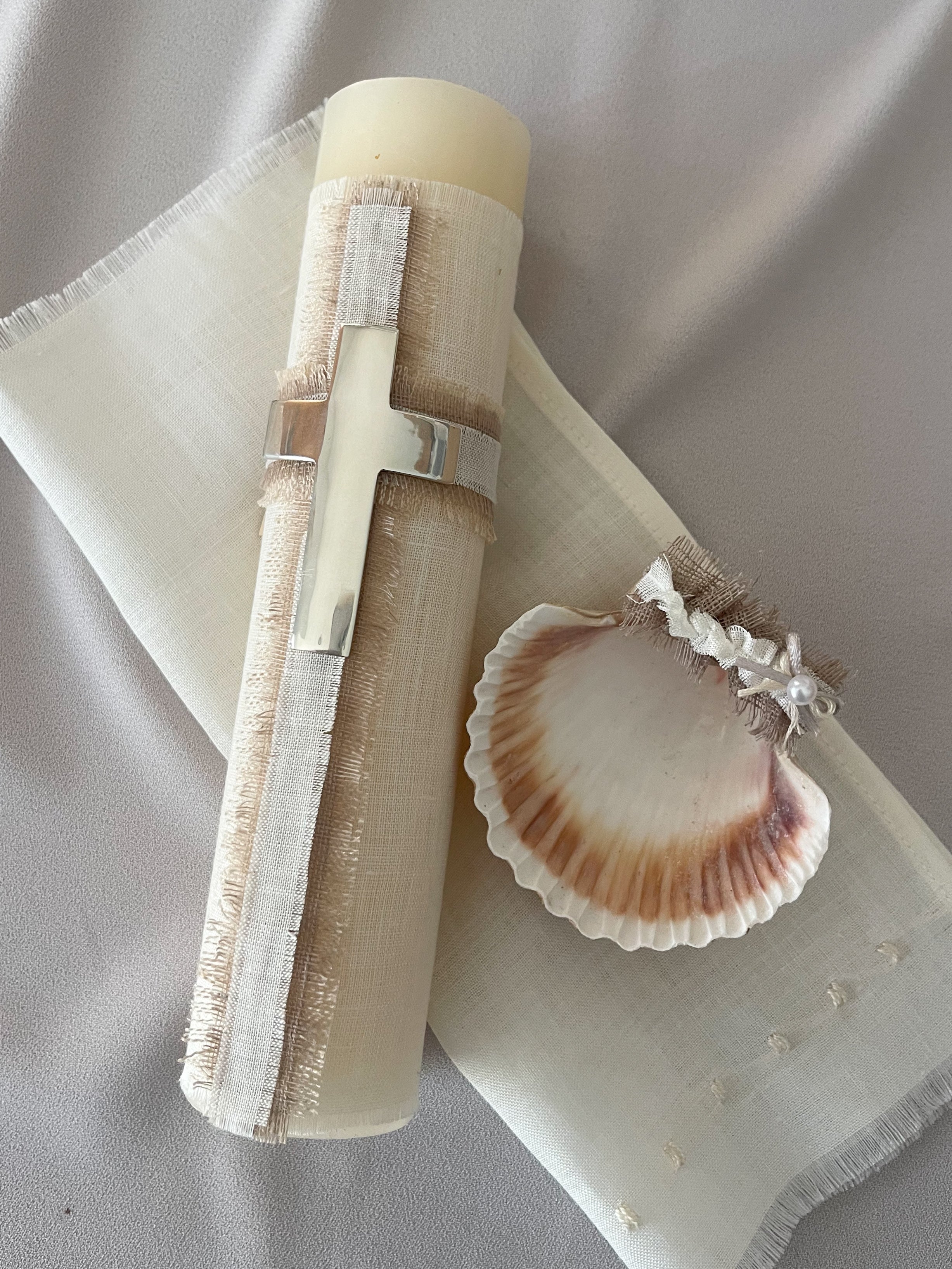 Kit Bautizo Lino LUX Cruz Baño de Plata