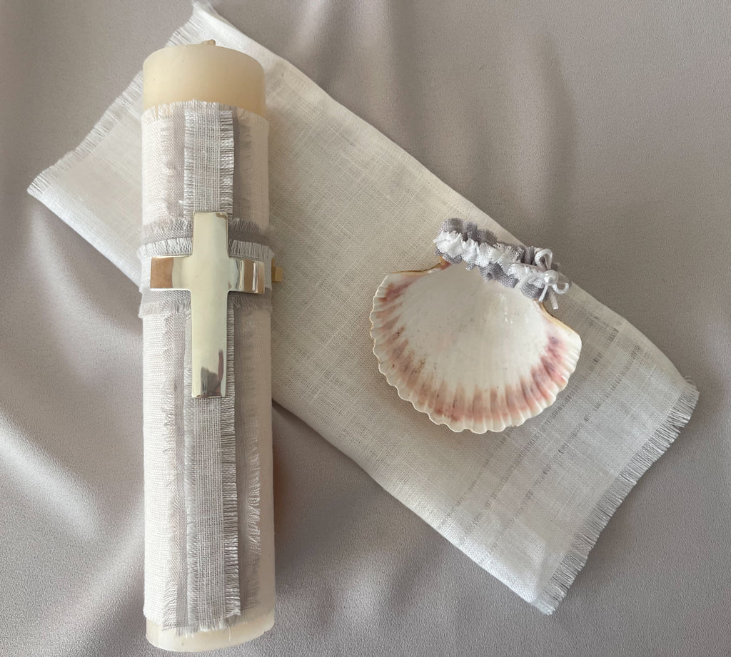 Kit Bautizo Lino LUX Cruz Baño de Plata