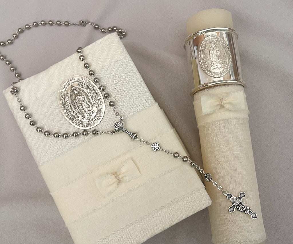 Kit Primera Comunión Colección Elegance con Aro e Imagen Virgen de Guadalupe Oval