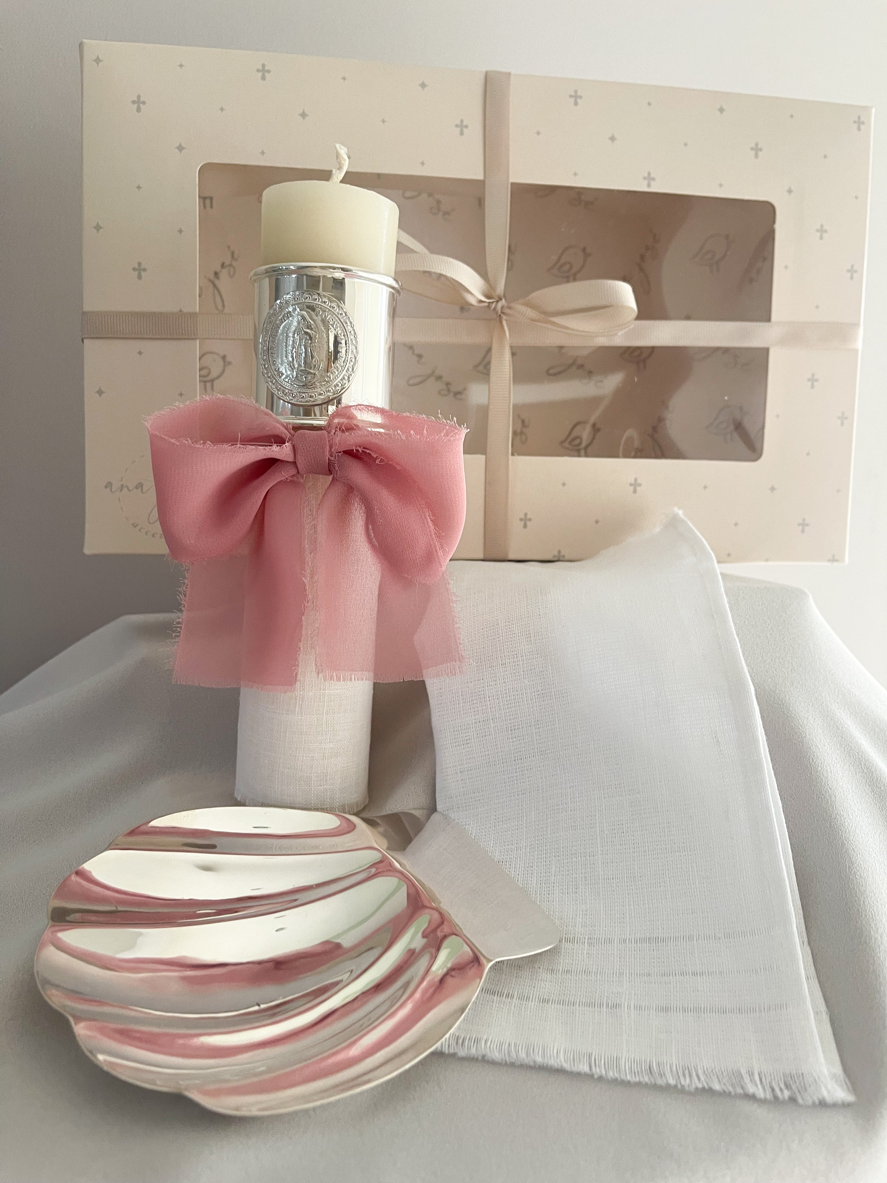 Kit Bautizo con ARO Imagen Virgen de Guadalupe y Moño Gasa