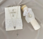 Kit Primera Comunión  Bordado Tul Medalla Virgen de Guadalupe con Perlas