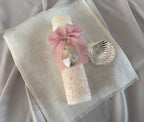 Kit Bautizo Colección PEONY Bordado Tul Español con Medalla Virgen Guadalupe 5cms Ovalada