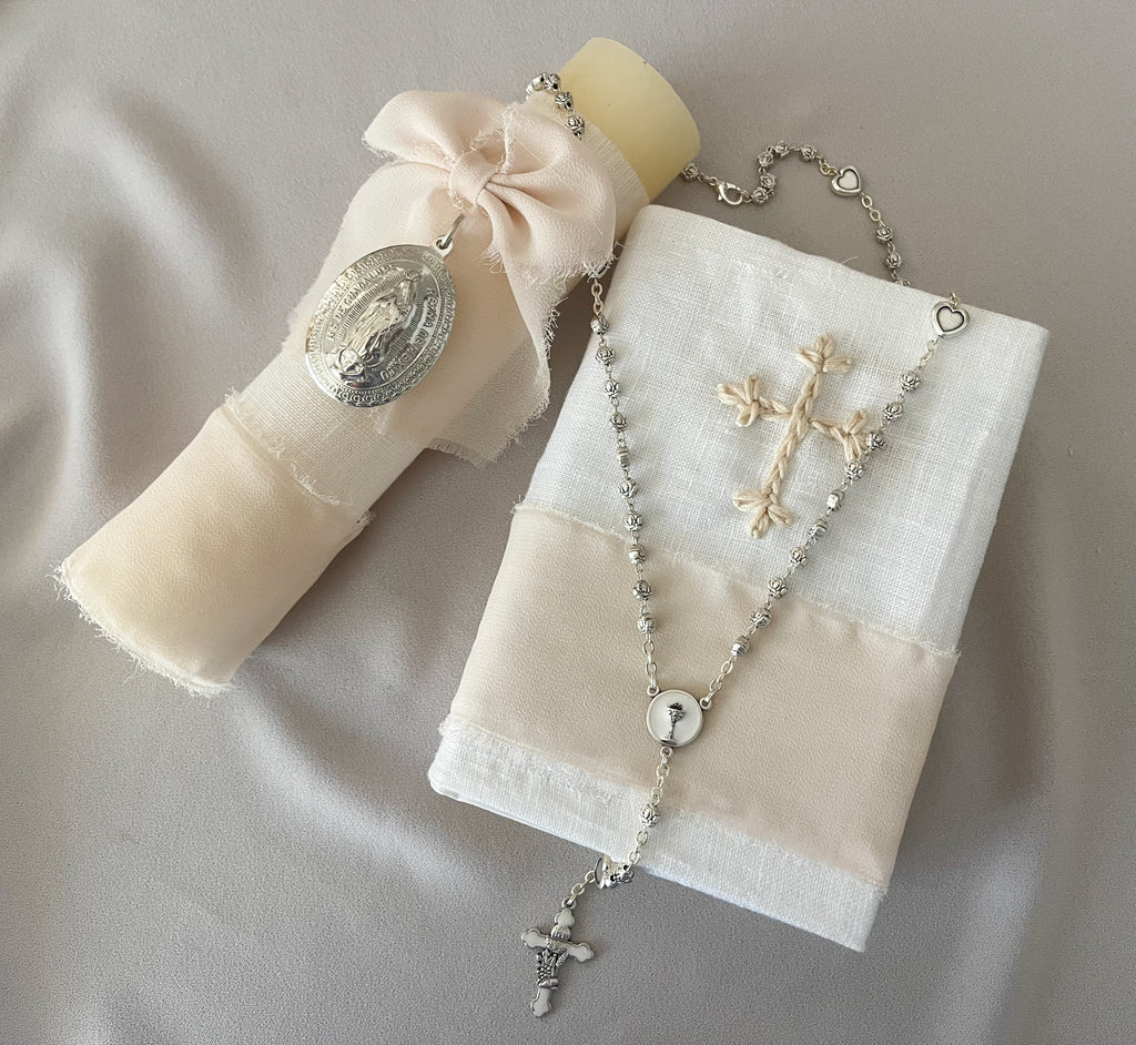 Kit  Primera Comunión Clásico Medalla Virgen Guadalupe Oval
