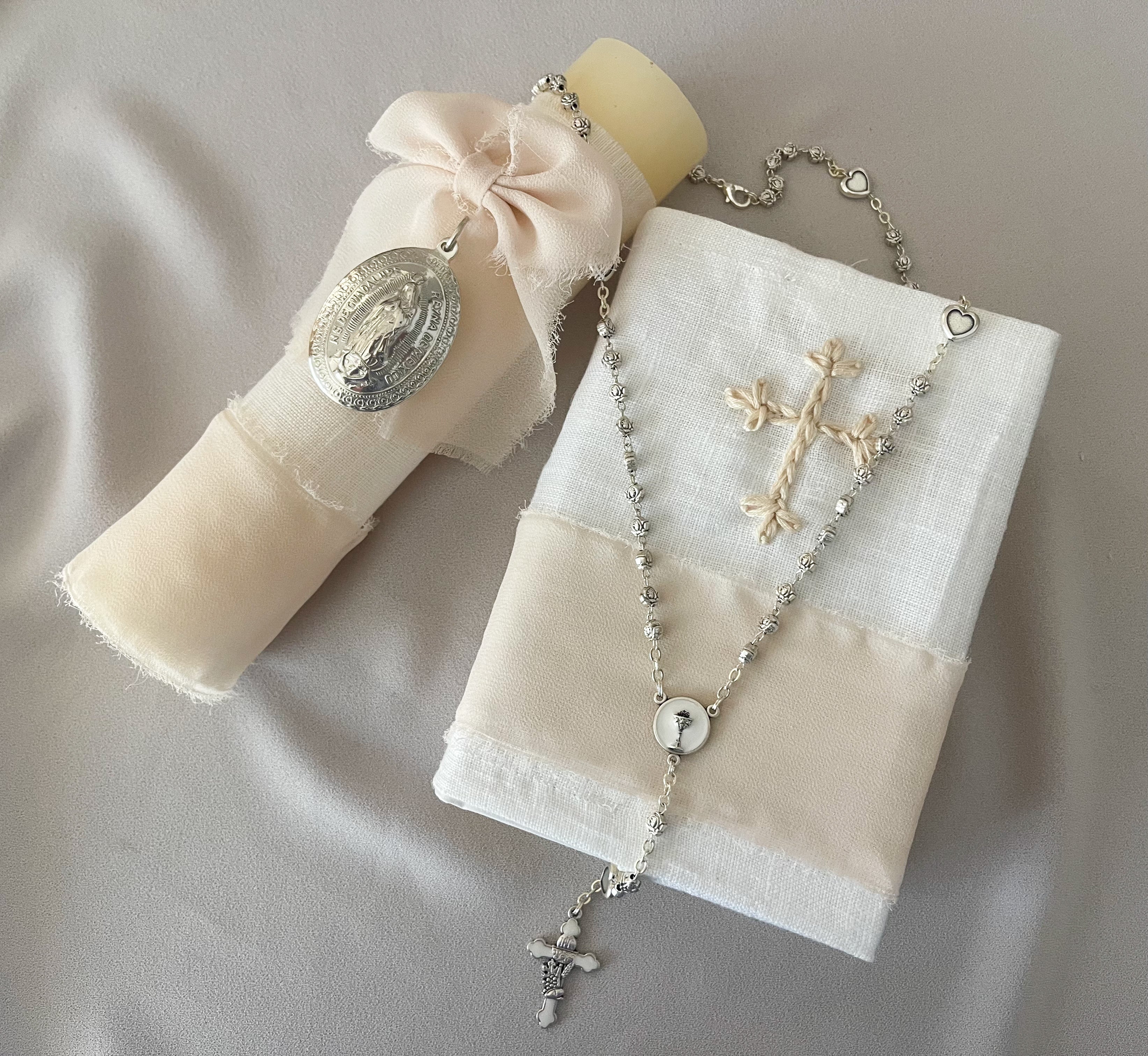 Kit  Primera Comunión Clásico Medalla Virgen Guadalupe Oval