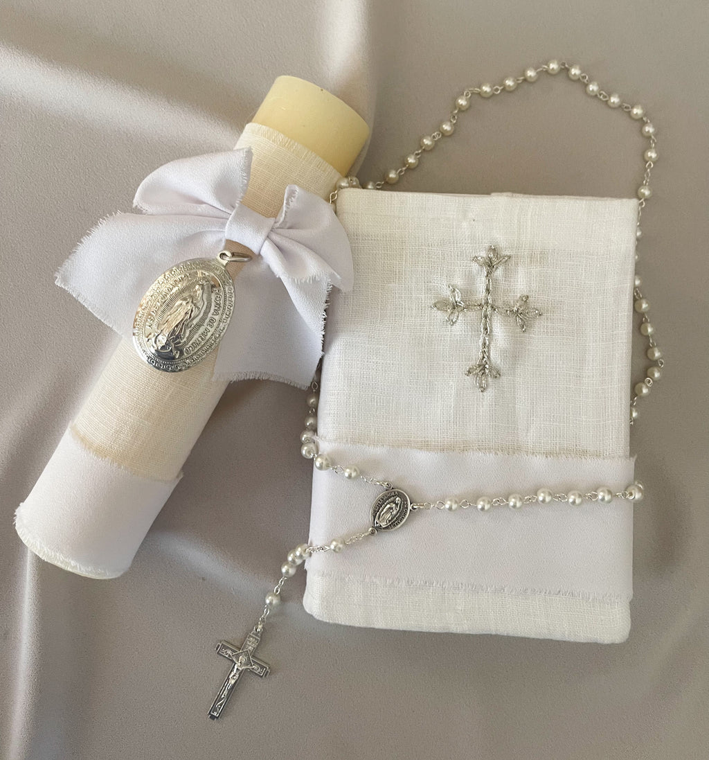 Kit  Primera Comunión Clásico Medalla Virgen Guadalupe Oval