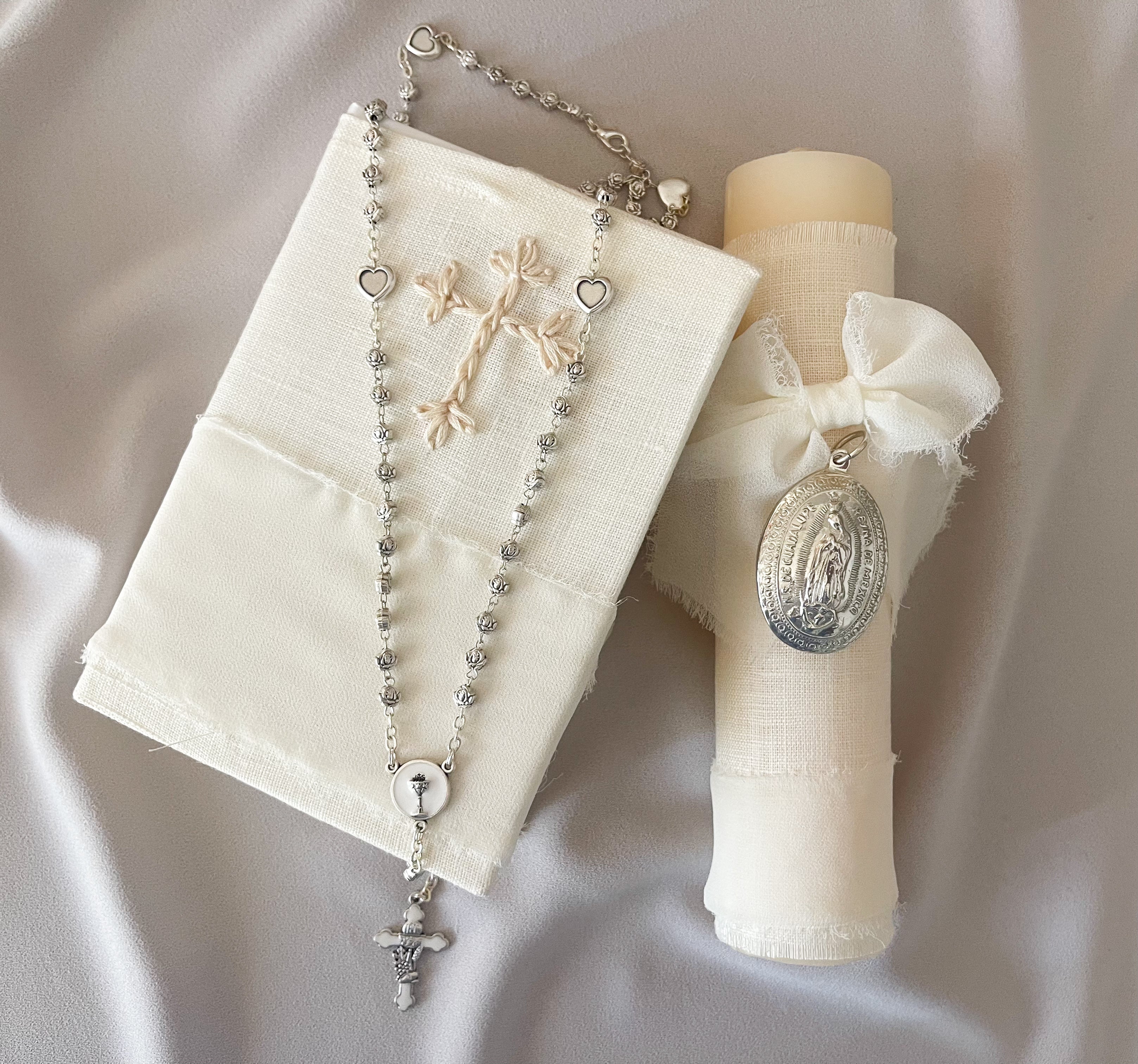 Kit  Primera Comunión Clásico Medalla Virgen Guadalupe Oval