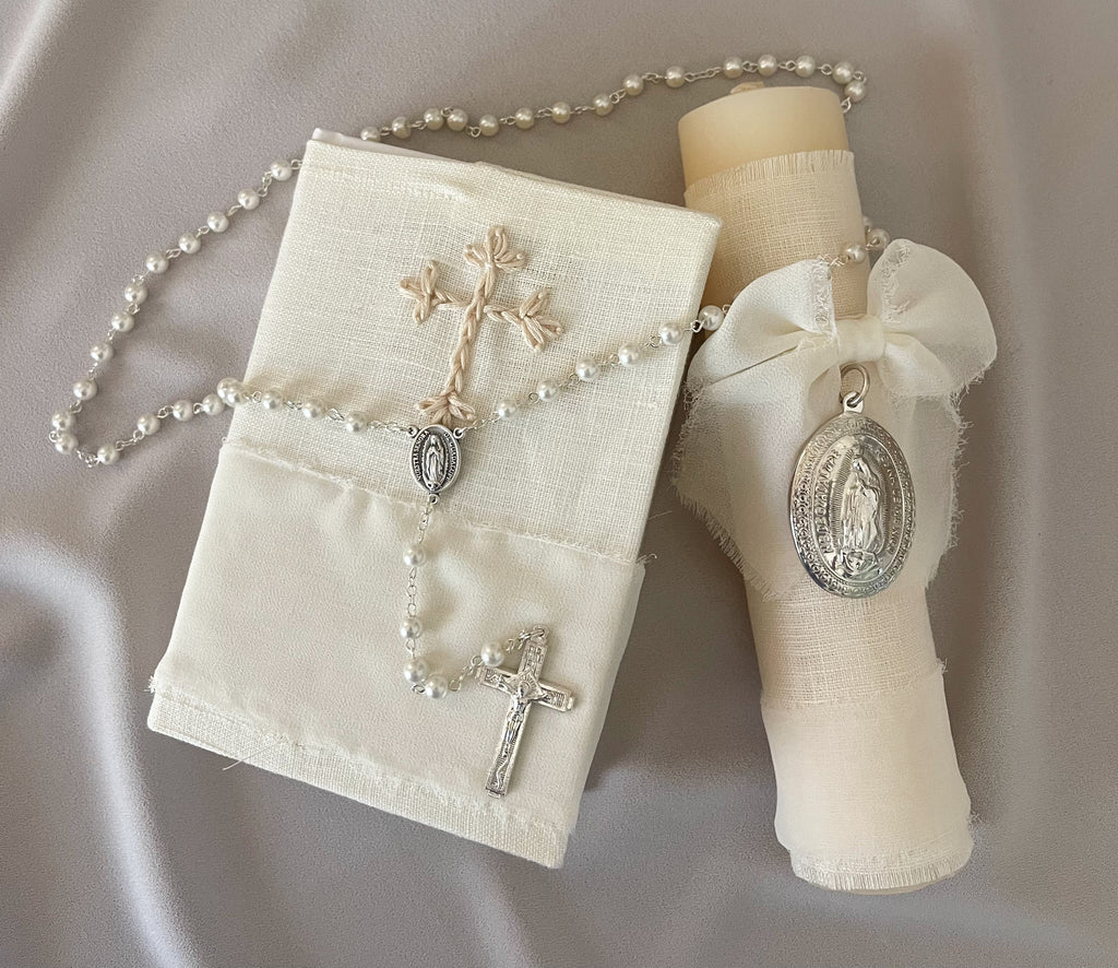 Kit  Primera Comunión Clásico Medalla Virgen Guadalupe Oval