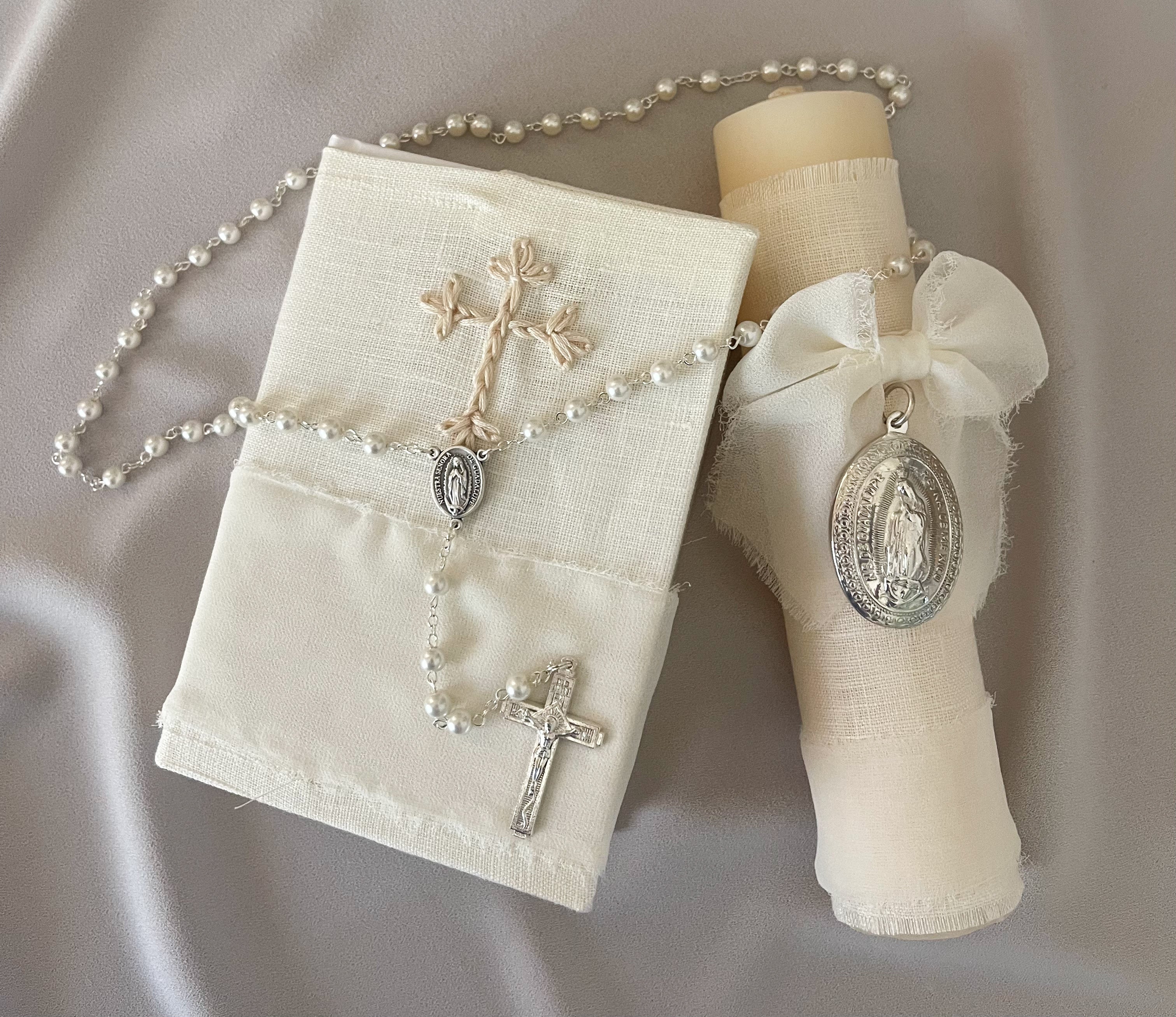 Kit  Primera Comunión Clásico Medalla Virgen Guadalupe Oval