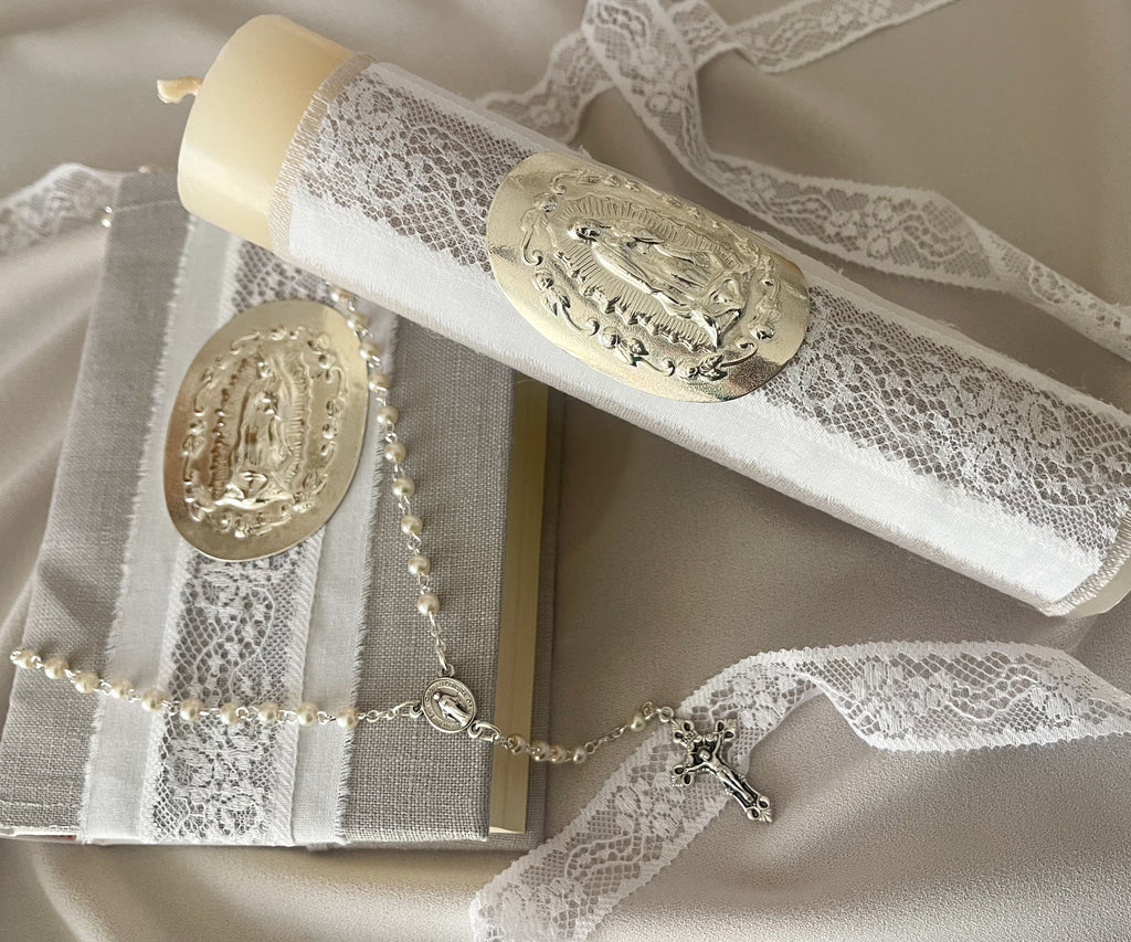 Kit Primera Comunión Colección Puntilla Española Placa Virgen de Guadalupe