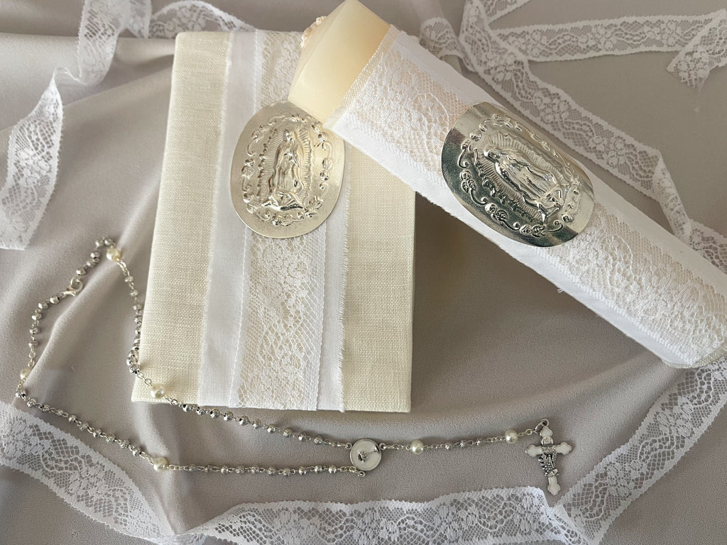 Kit Primera Comunión Colección Puntilla Española Placa Virgen de Guadalupe