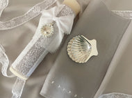 Kit Bautizo Colección Puntilla Española Medalla  Virgen Guadalupe Perlas