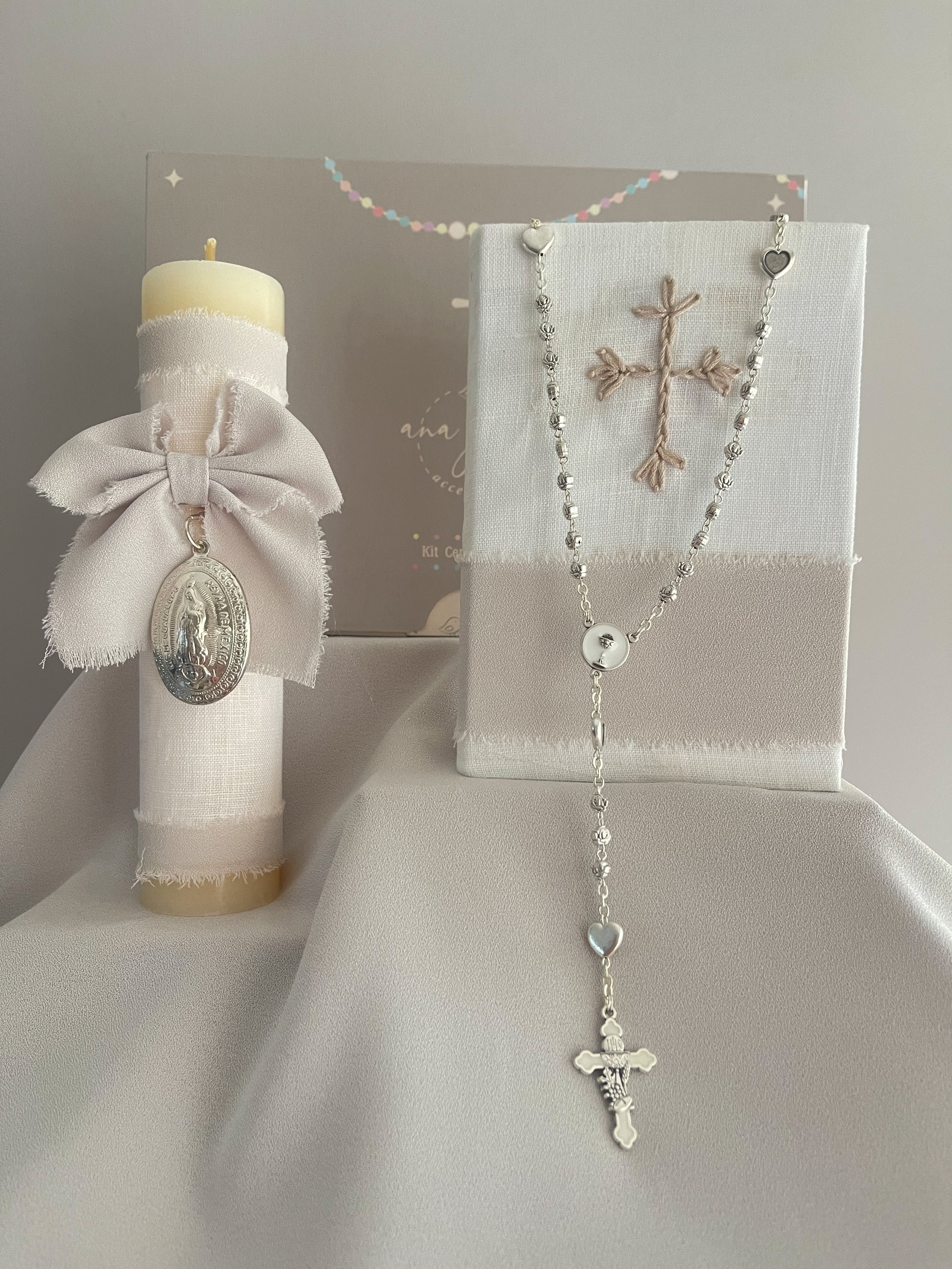 Kit  Primera Comunión Clásico Medalla Virgen Guadalupe Oval