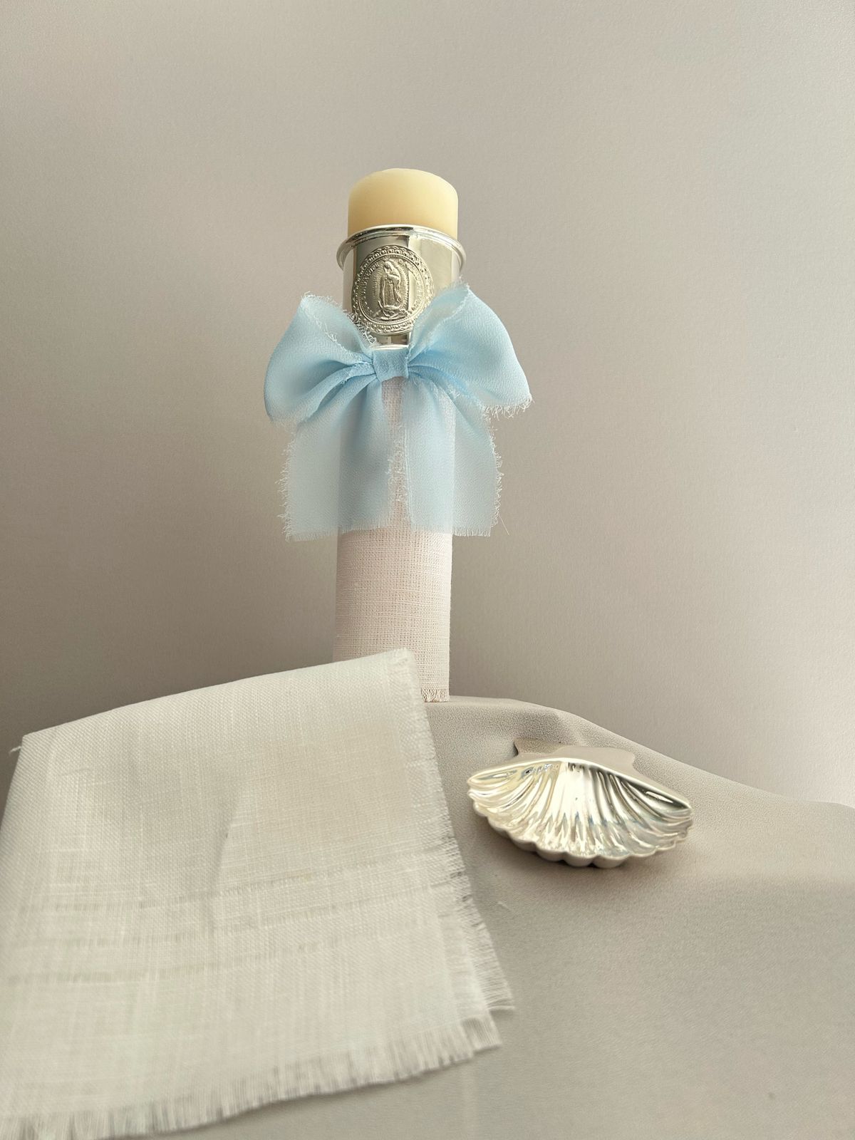 Kit Bautizo con ARO Imagen Virgen de Guadalupe y Moño Gasa